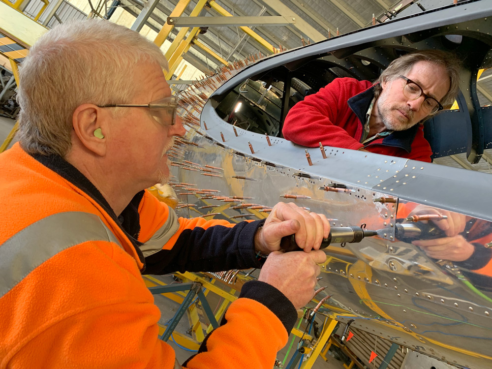 Working in the hangar