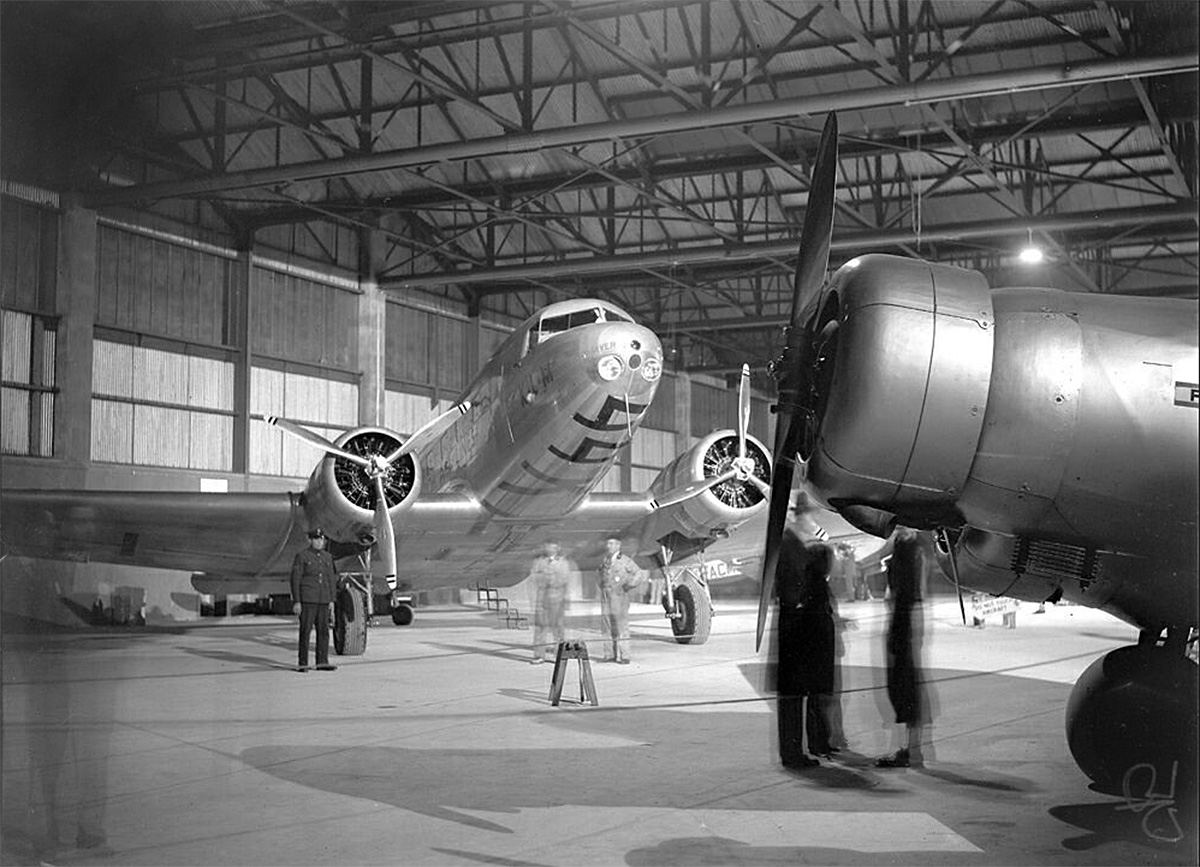  The KLM 'Uiver' DC-2 in the hangar the night before the race start 
