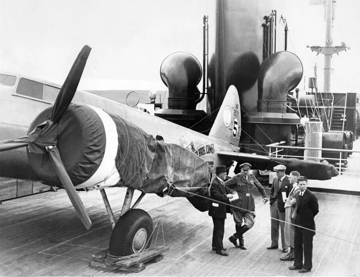  Colonel Roscoe Turner's Boeing 247D on the deck of the SS Washington at Plymouth dock, October 1934 