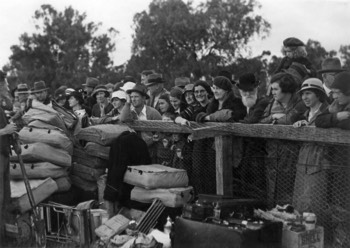  Albury townsfolk with the unloaded contents of the KLM 'Uiver' DC-2 at Albury Racecourse 