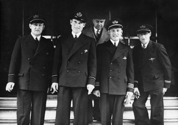  KLM Uiver Crew, (L>R) Cornelis van Brugge, Bouwe Prins, Koene Parmentier, Jan Moll at Laverton (State Library VIC) 
