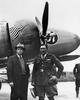  Clyde Pangborn and Colonel Roscoe Turner with their Boeing 247D at Mildenhall 