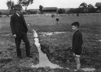  Wheel ruts left in mud at Albury Racecourse following the departure of the KLM 'Uiver' DC-2 