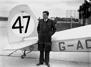  Flight Lieutenant Donald Shaw beside his British Klemm Eagle (did not finish) 