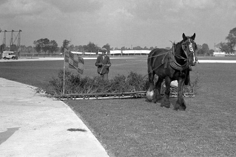 Mildenhall airfield being swept before the air race start